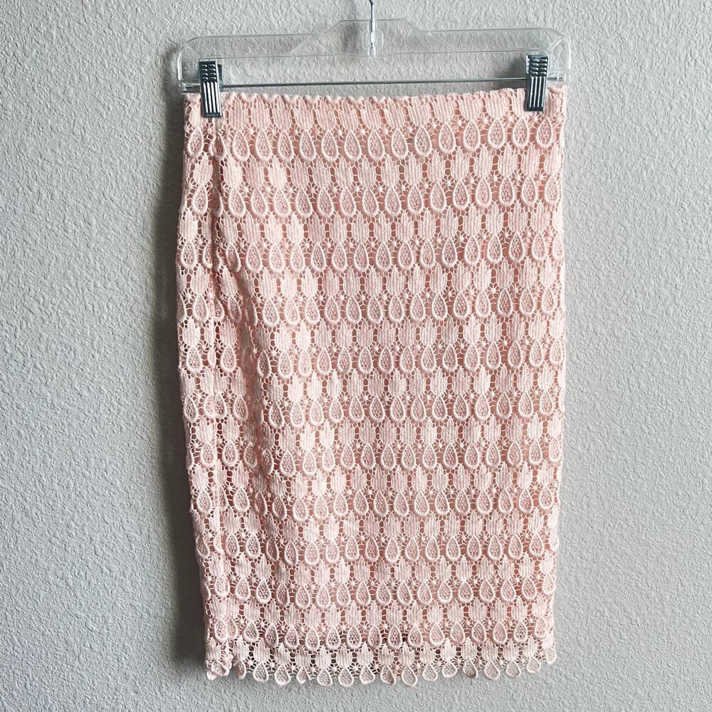 Ann Taylor Pink Lace Embroidery Pencil Skirt Women's 2 Feminine Formal Glam